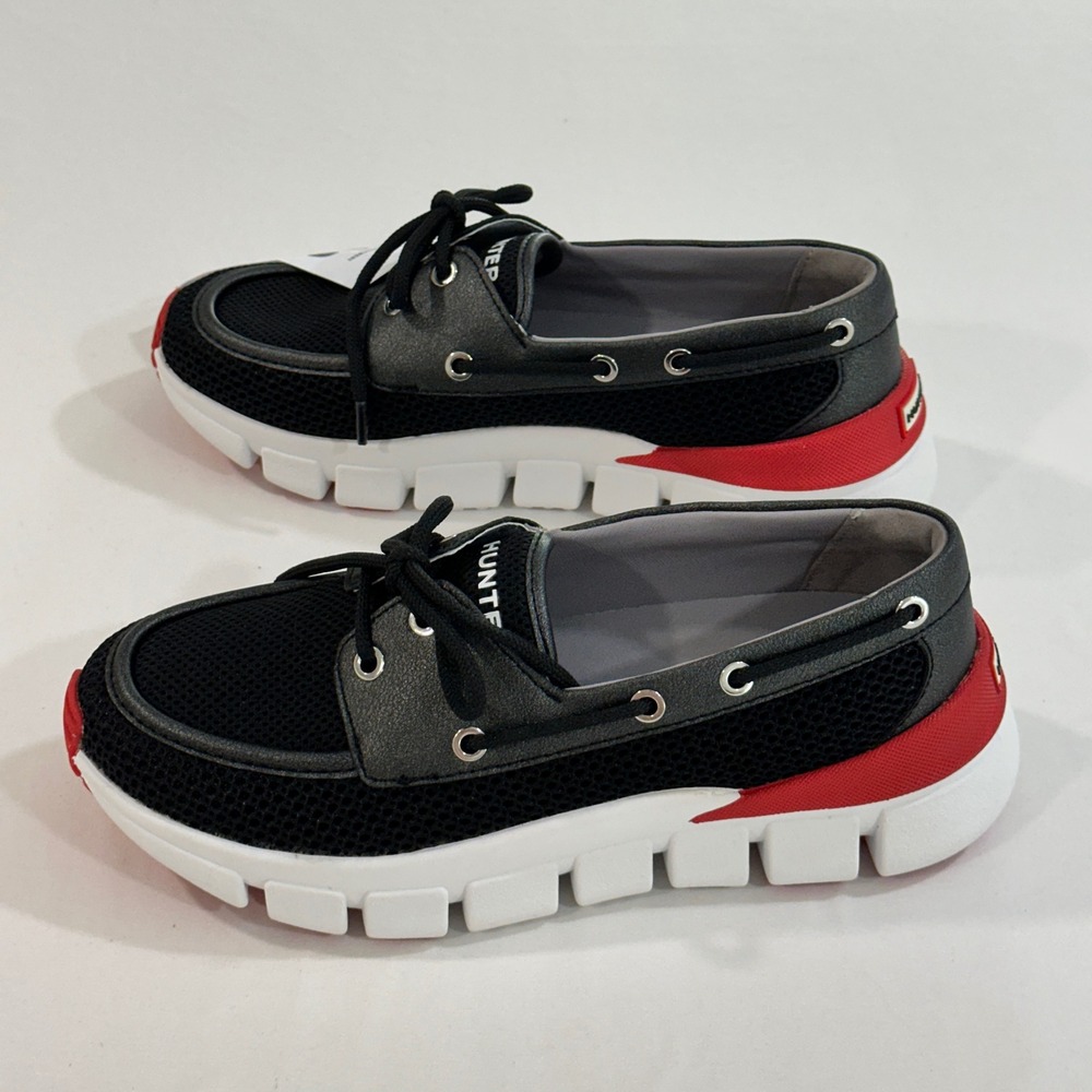 Hunter Women Boat Shoe Mesh Water Repellent Hybrid Sneaker 7.5 Black Red White